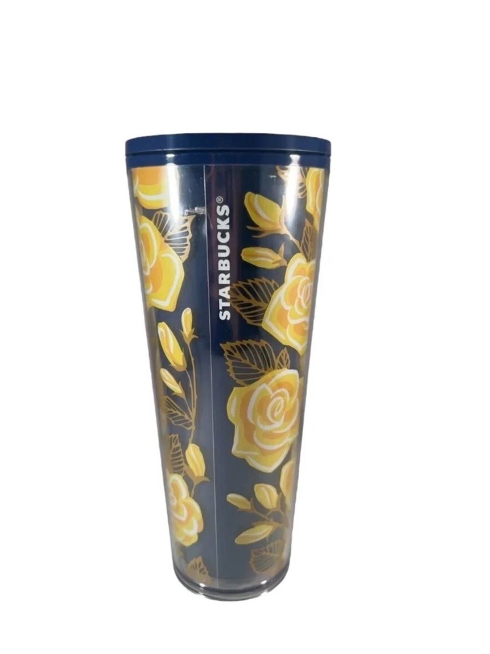 Starbucks Navy & Yellow Rose Pattern Tumbler